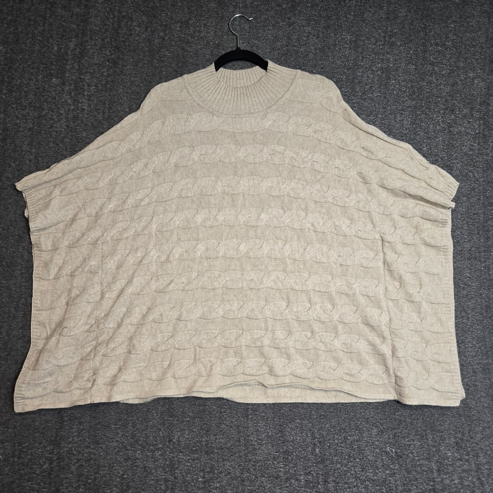 Cyrus Women L Cream Luxuriously Soft Pullover Cable Knit‎ Mock Poncho Sweater